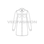 Womens white shirt dress flat sketch, front view
