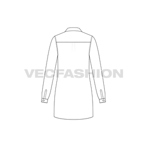 A clean template for Women's Shirt Dress commonly seen these days so much around because this is the in-thing! This Shirt Dress Vector Template have necessary stitching and construction details.