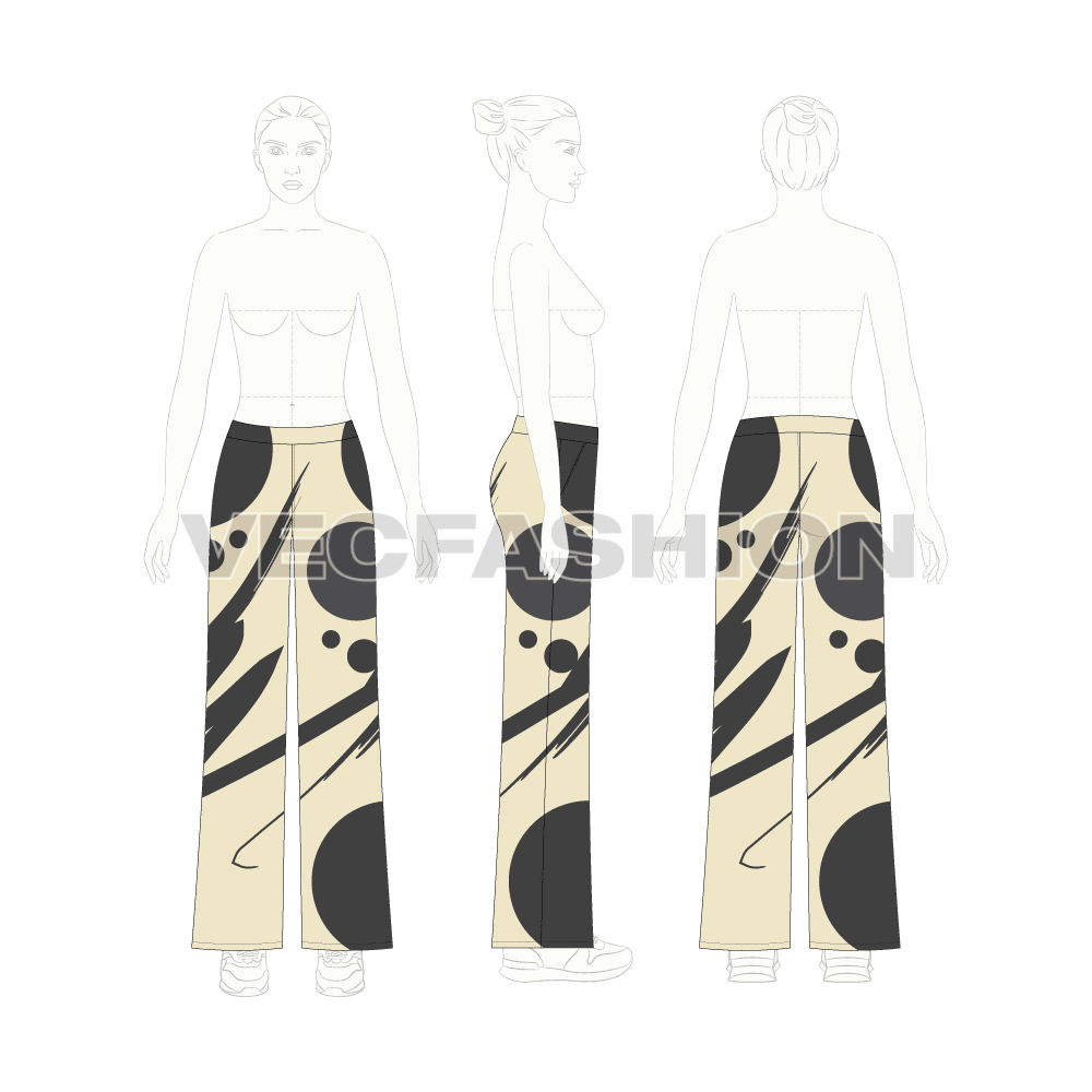 Womens wide leg pants flat sketch, on croqui