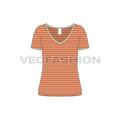 Womens wide neck v-neck t-shirt flat sketch, front view