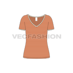 Womens wide neck v-neck t-shirt flat sketch, front view
