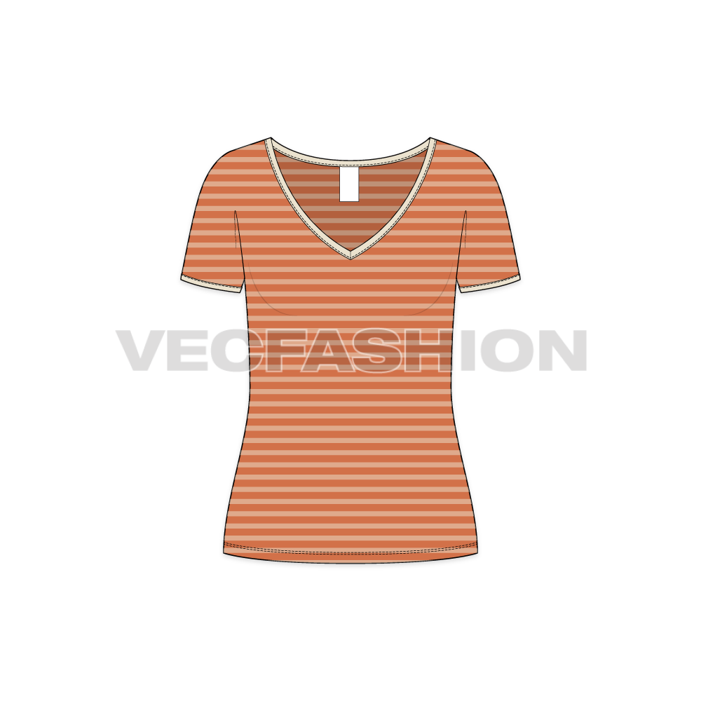 Wide Neck V-neck T-shirt vector apparel template