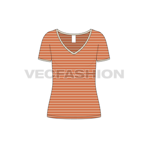 Wide Neck V-neck T-shirt vector apparel template