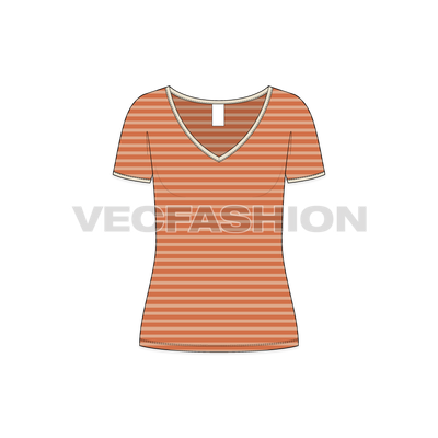 Wide Neck V-neck T-shirt vector apparel template