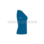 Womens wide v-neck ringer tee flat sketch, side view