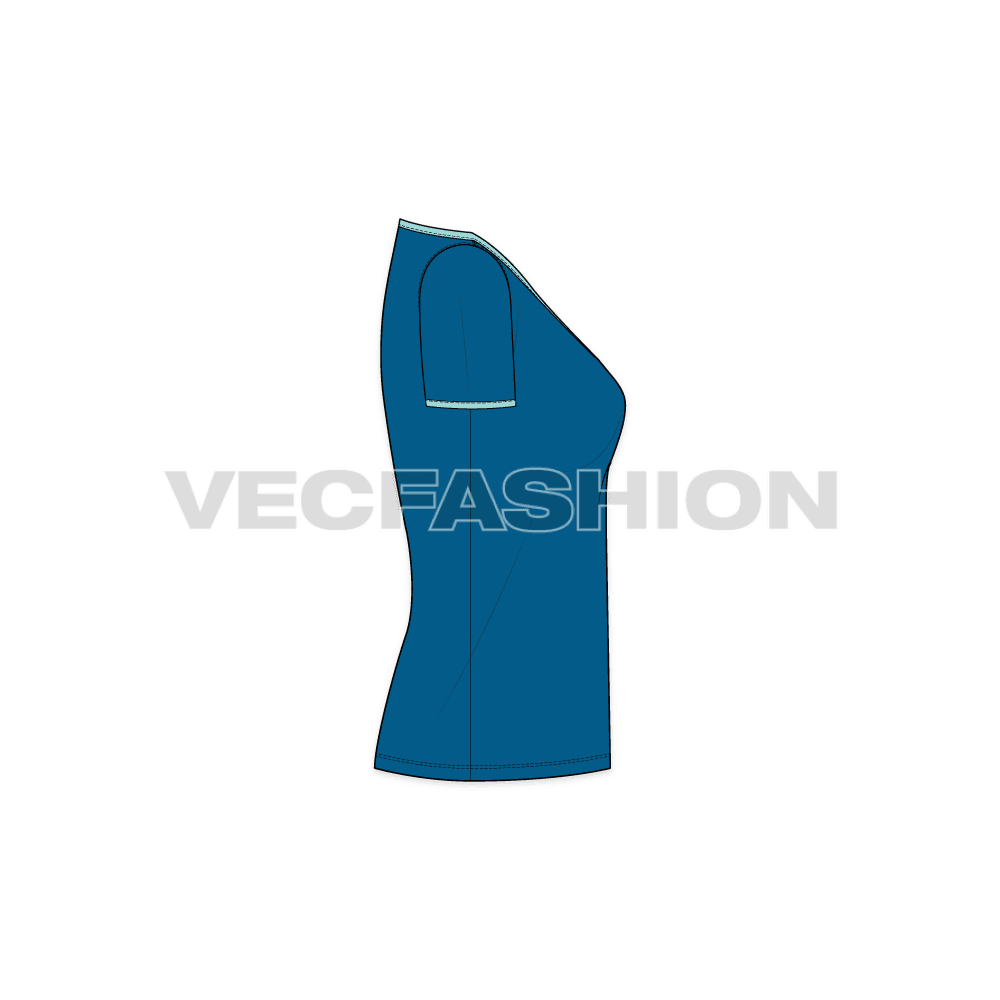 Women's Wide V-neck Ringer Tee vector apparel illustrator template - side view