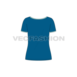 Women's Wide V-neck Ringer Tee vector apparel illustrator template - back view
