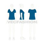 Womens wide v-neck ringer tee flat sketch, croqui sketch