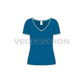 Womens wide v-neck ringer tee flat sketch, front view