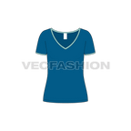 Womens wide v-neck ringer tee flat sketch, front view