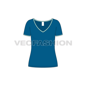 Women's Wide V-neck Ringer Tee vector apparel illustrator template - front view