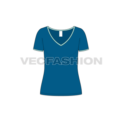 Women's Wide V-neck Ringer Tee vector apparel illustrator template - front view