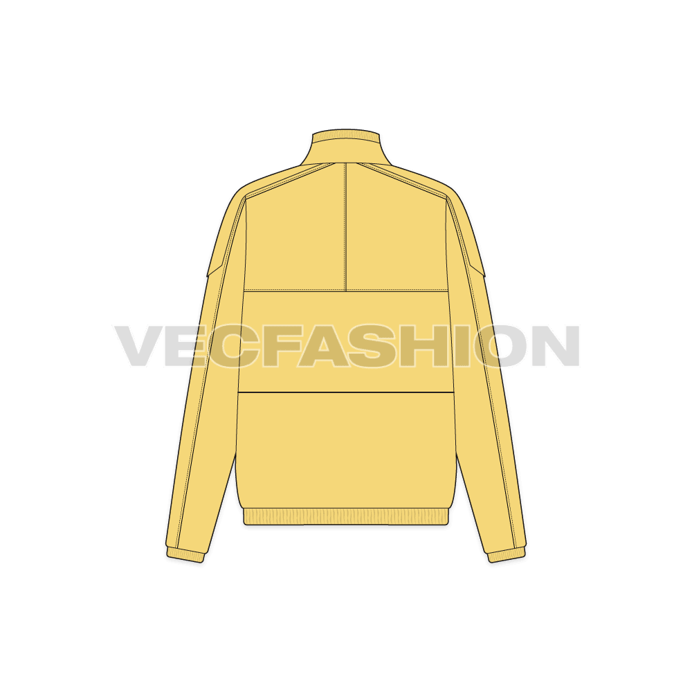 A vector illustrator template for Women's Windbreaker Jacket. It is a very nice style with big pockets on front, contrast colored piping and big straps on shoulder.  