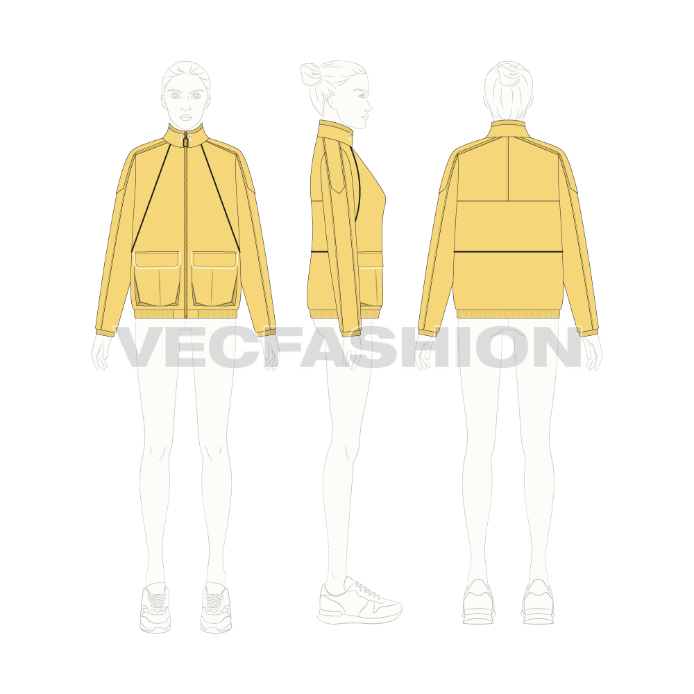 Women's Windbreaker Jacket flat sketch, croqui sketch