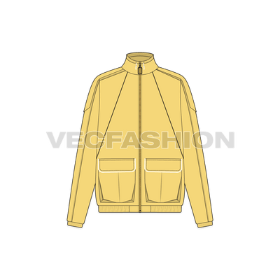 A vector illustrator template for Women's Windbreaker Jacket. It is a very nice style with big pockets on front, contrast colored piping and big straps on shoulder.  