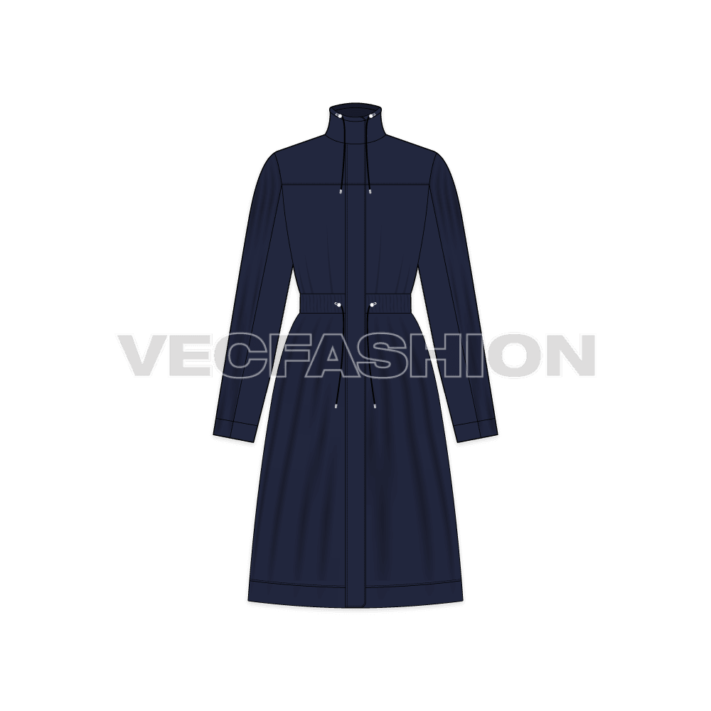 Women's Winter Coat flat sketch, front view