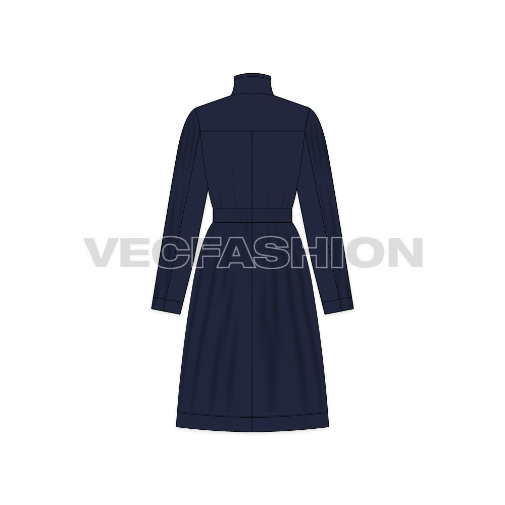 Women's Winter Coat flat sketch, back view