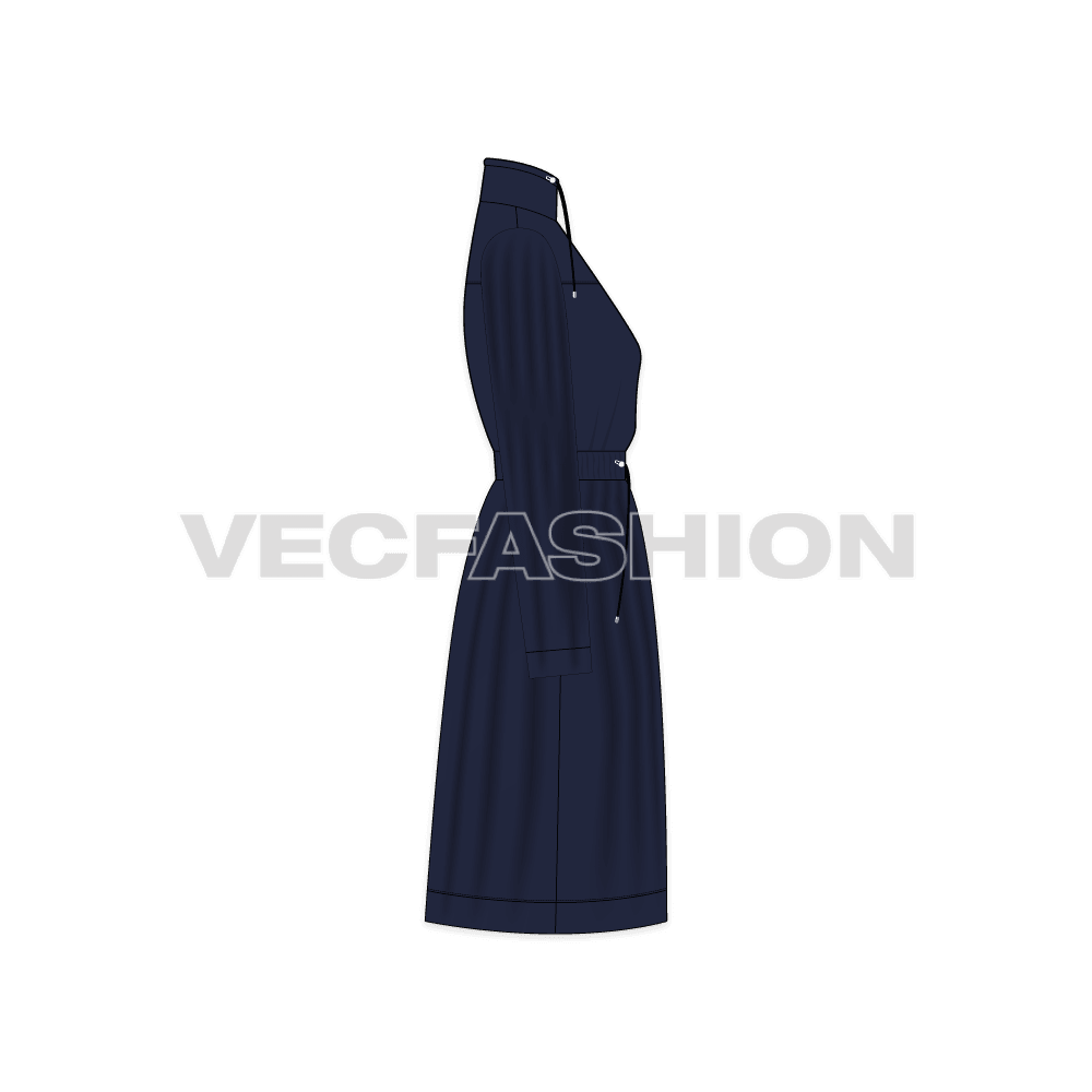 Women's Winter Coat flat sketch, side view