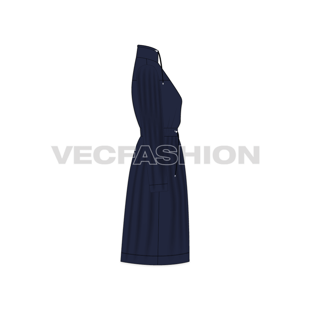 A vector template for Women's Winter Coat. It has wide body cut and decorated with special trims and long strings. 