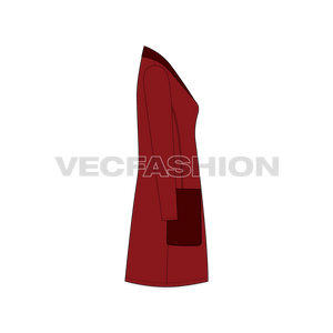 A vector apparel template for Women's Outerwear Jacket. It is rendered in 5 colors and have all details like, pockets, panels, showing inside lining view etc. 