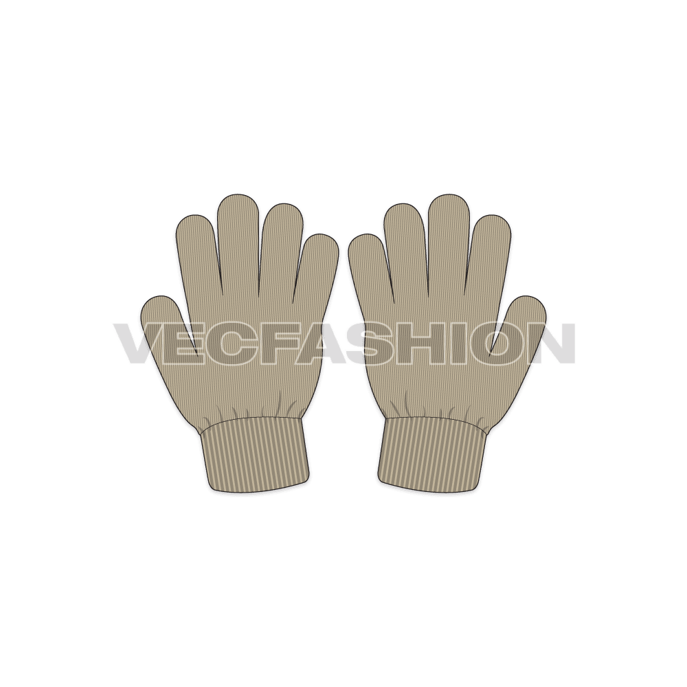 A new template for Women's Winter Gloves. It is rendered in khaki brown color and illustrated to show in cotton or acrylic gloves material. 