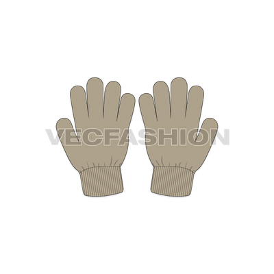 A new template for Women's Winter Gloves. It is rendered in khaki brown color and illustrated to show in cotton or acrylic gloves material. 