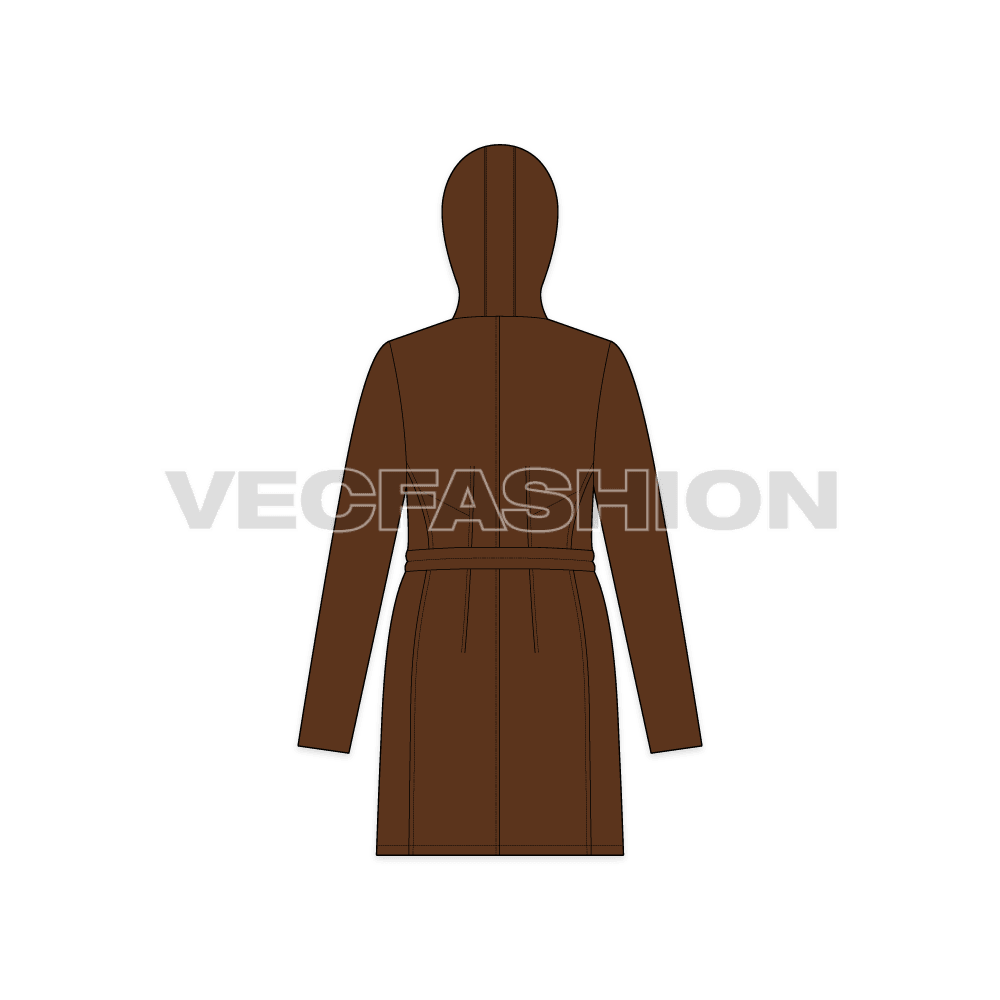 Women's Winter Parka Coat flat sketch, back view