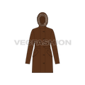 Women's Winter Parka Coat flat sketch, front view