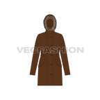 Women's Winter Parka Coat flat sketch, front view