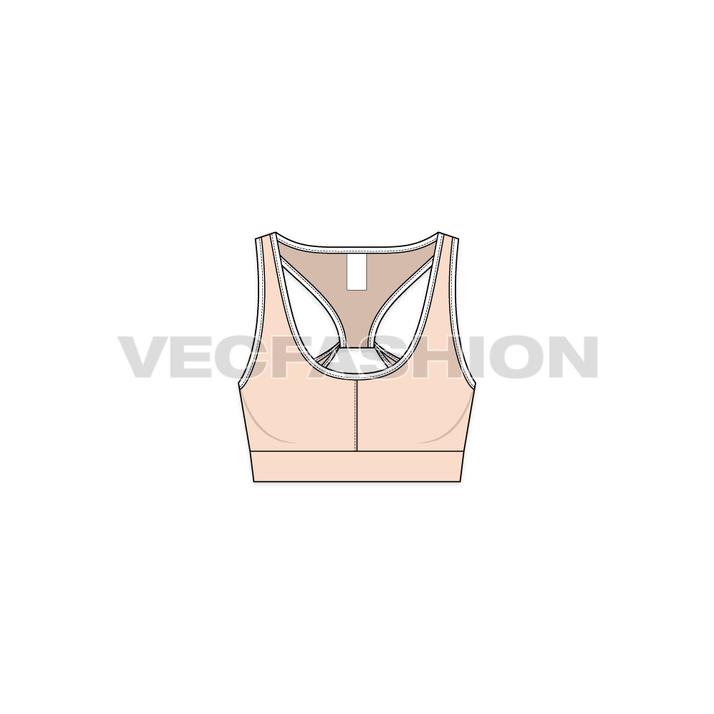 Womens workout bra flat sketch, front view