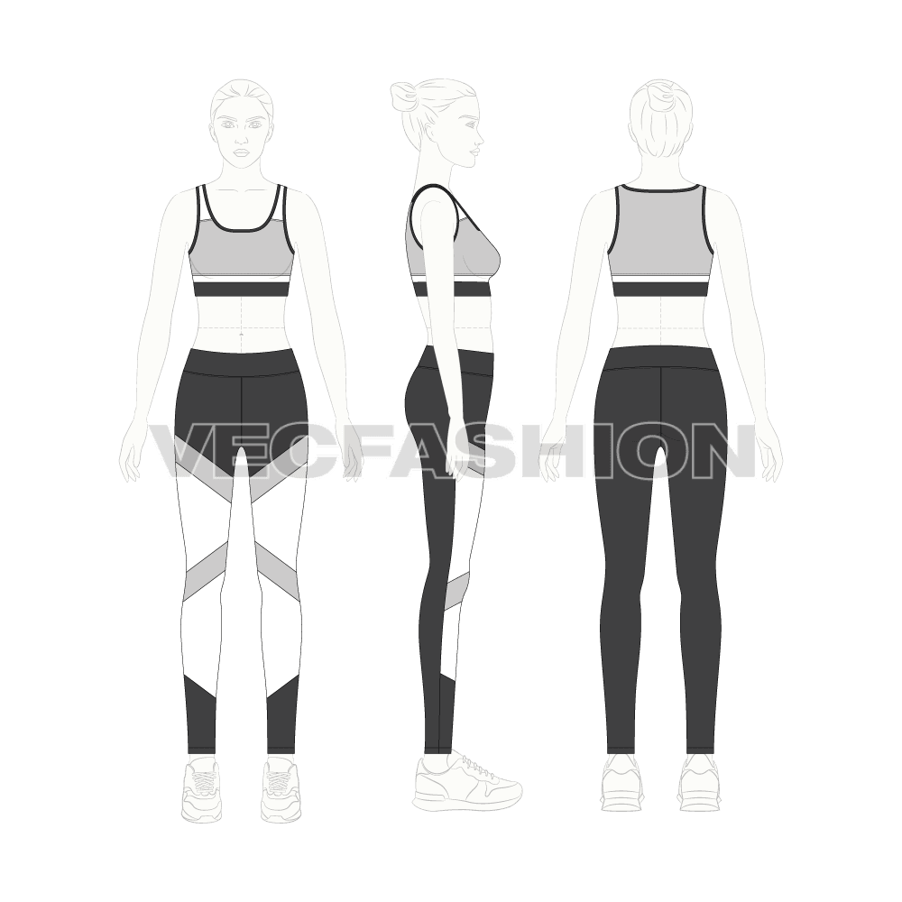 Womens workout set flat sketch, on croqui