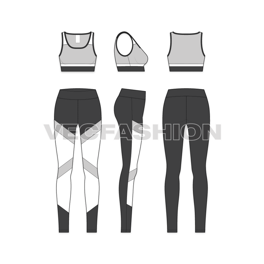 Vector set: paper doll and collection of comfortable sport clothes and  accessories for cut out and play , coloring it for girls. Educational toy.  Top, leggings, sneakers, dumbbells, bottle of water. Stock