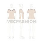 Womens workout tee flat sketch, croqui sketch
