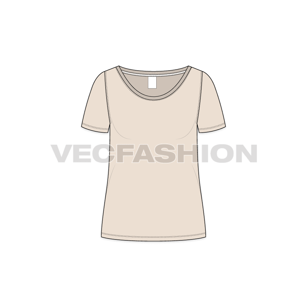 Womens workout tee flat sketch, front view