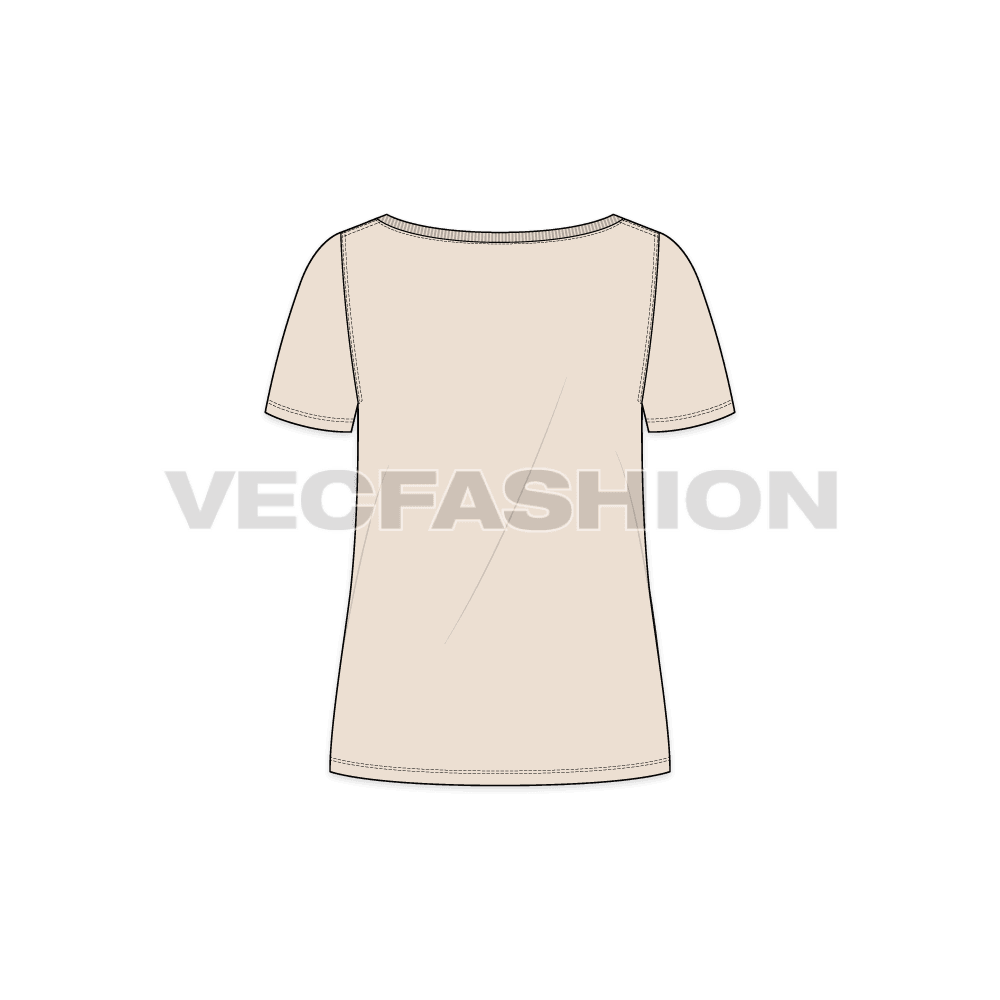 Womens workout tee flat sketch, back view