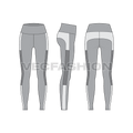 Womens yoga pants flat sketch, showing all views, front, side and back