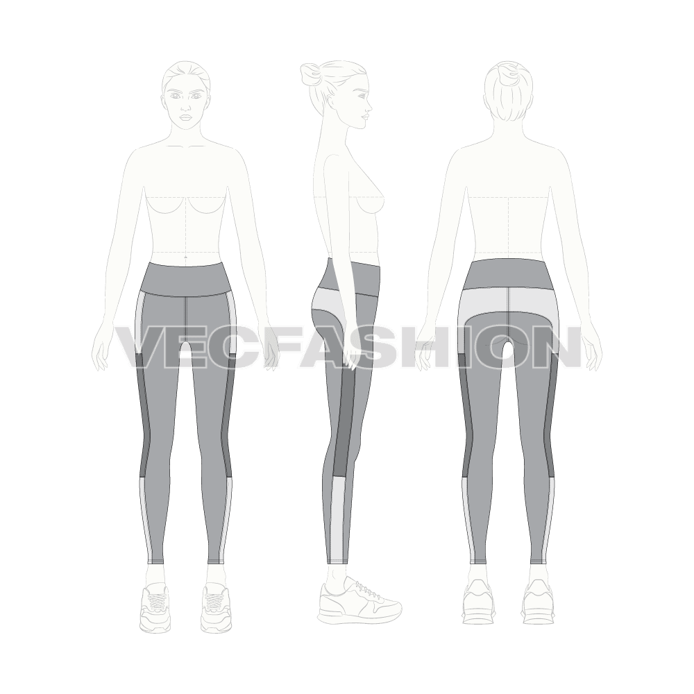 Womens yoga pants flat sketch, on croqui