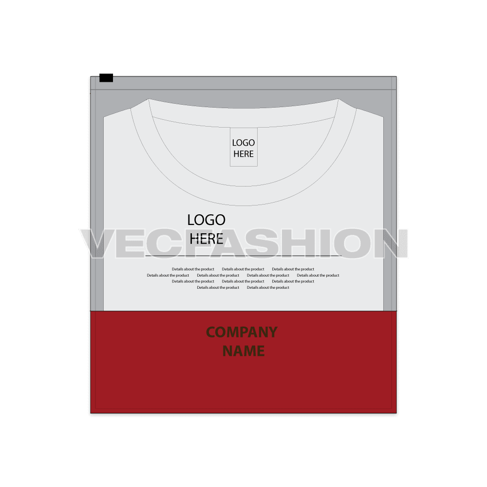 Zipped poly bag for t-shirts flat sketch, view 2