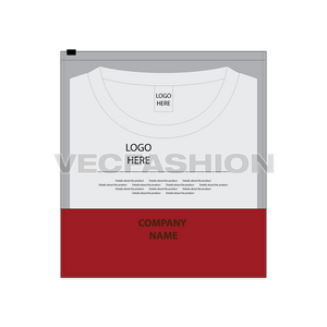 An editable illustrator vector template of Zipped Poly Bag for T-shirts. It is showing two view one with t-shirt inside and other one without. 
