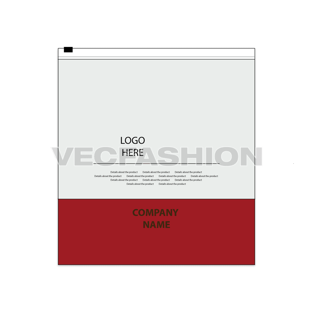 Zipped poly bag for t-shirts flat sketch, view 1